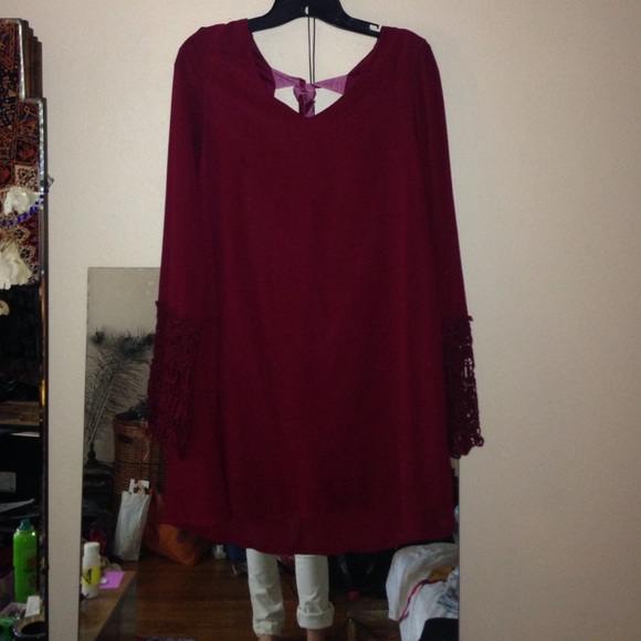 red wizard sleeve shift dress