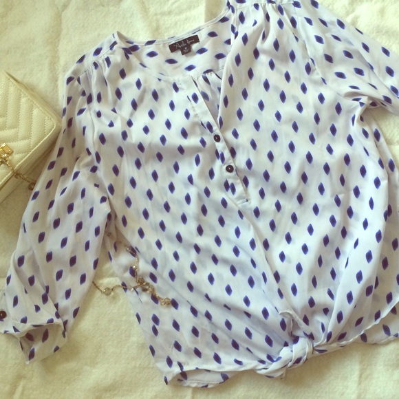Blue polka dot, tie front blouse