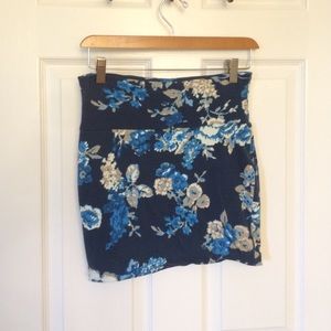 Blue floral pencil skirt
