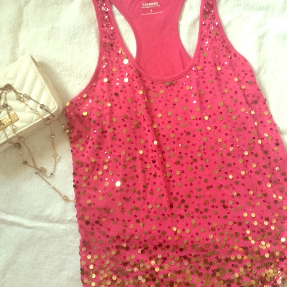 Hot pink, and gold sequin, racer back tank