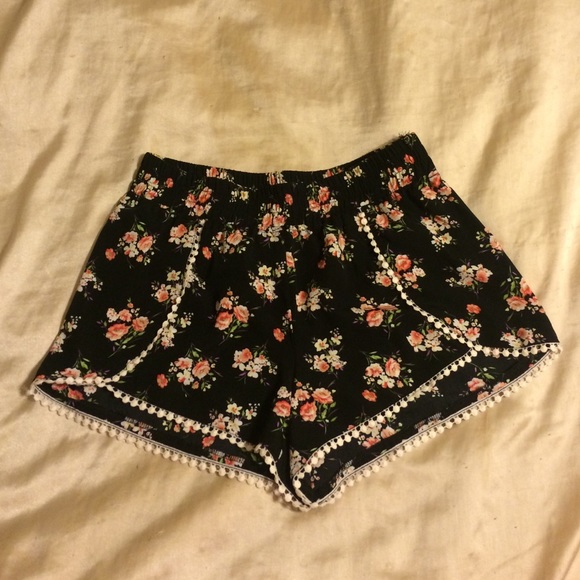 Floral Print Shorts with Crochet Trimming