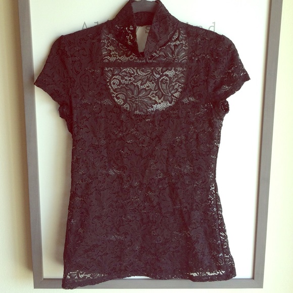 Express high neck black lace top