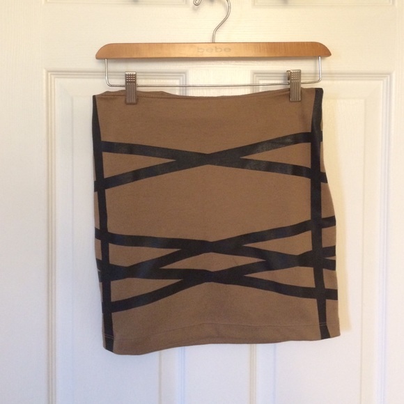 Tan black-stripped pencil skirt