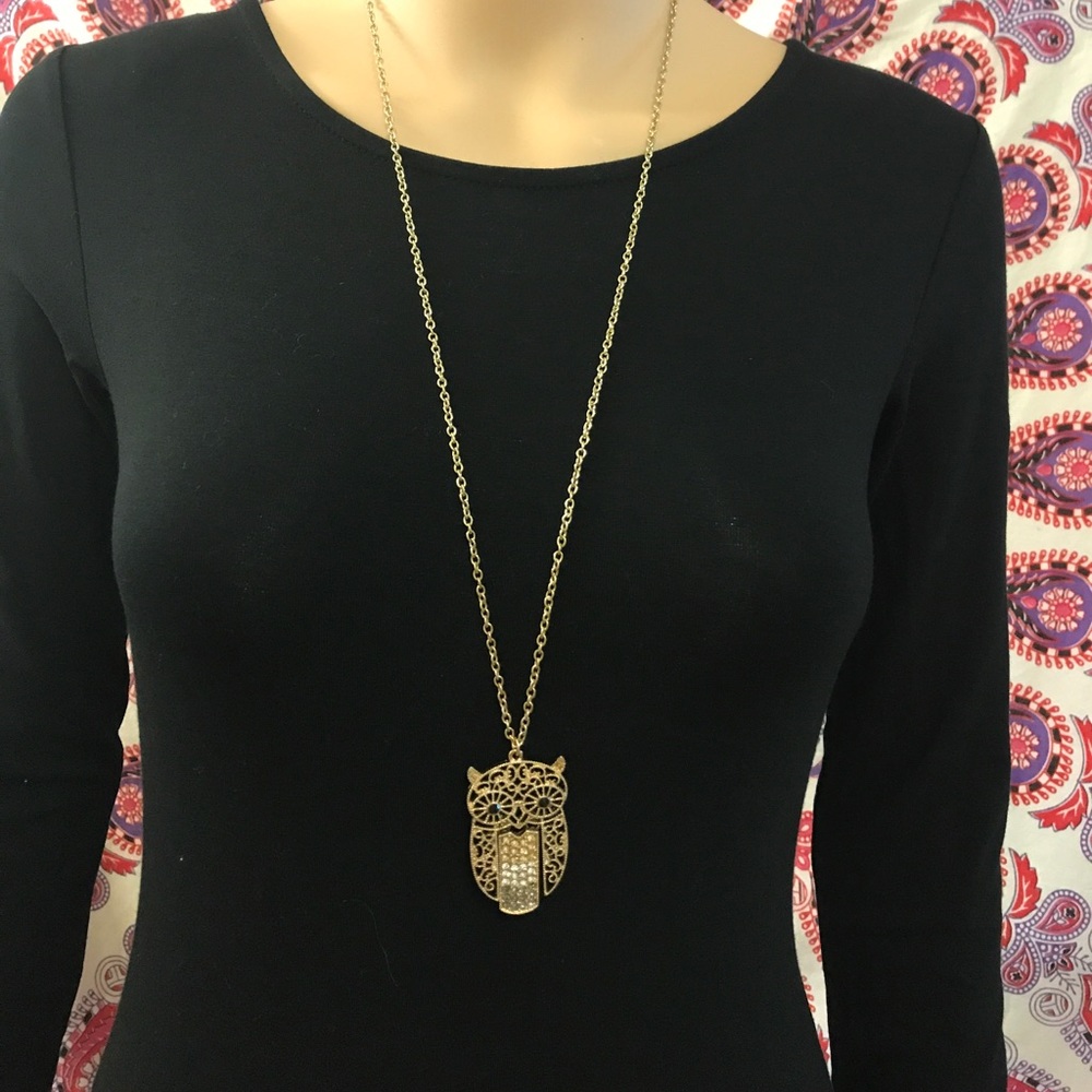 Long Gold Owl Necklace