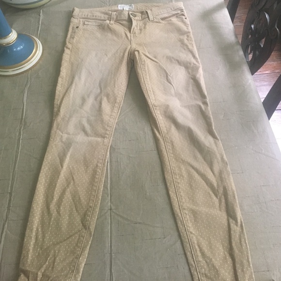 Light brown / tan polka dot skinny jeans