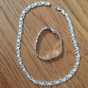 Real silver bracelet and necklace heart set