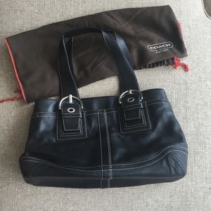 Authentic Black Leather Classic Coach Handbag