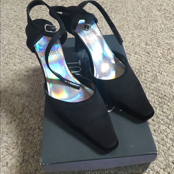 Black satin heels
