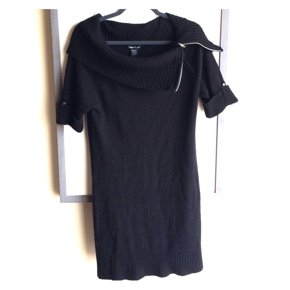 Black sweater dress with adjustable zipper neck