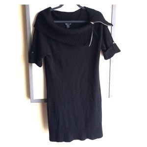 Black sweater dress with adjustable zipper neck