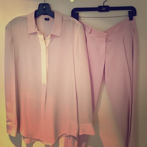 Theory Silk Blouse and Pleated Pants