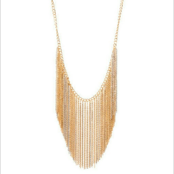 NWT Gold silver fringe collar necklace