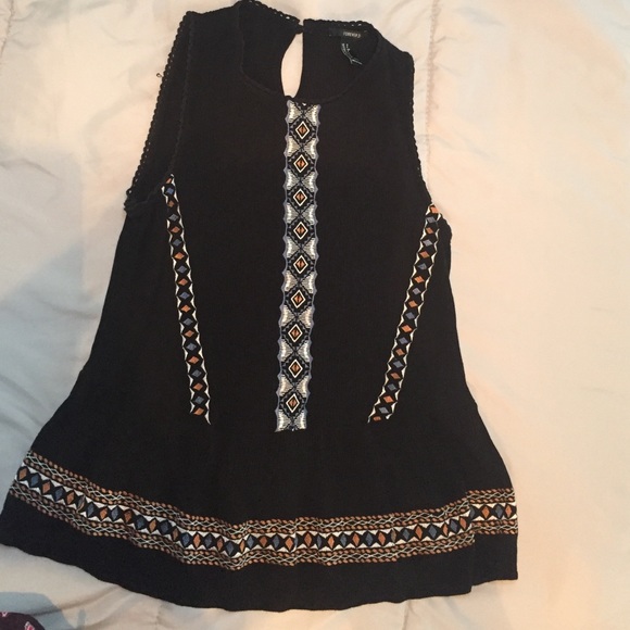 Forever 21 Black Embroidered Tank Size Small