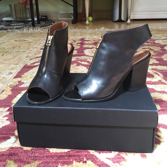 Aldo Black Leather Peep-Toe Heels
