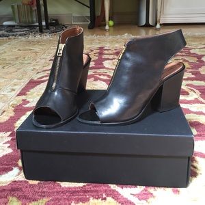 Aldo Black Leather Peep-Toe Heels