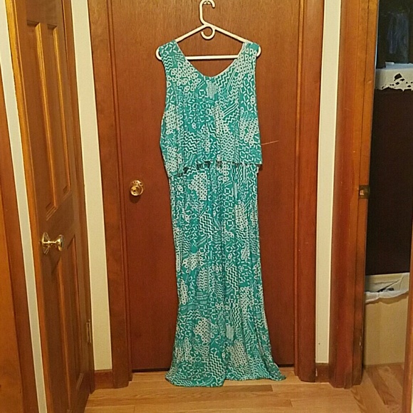 Mint and white maxi dress