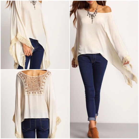 Lace crochet loose fringe top. Price firm. - Picture 2 of 4