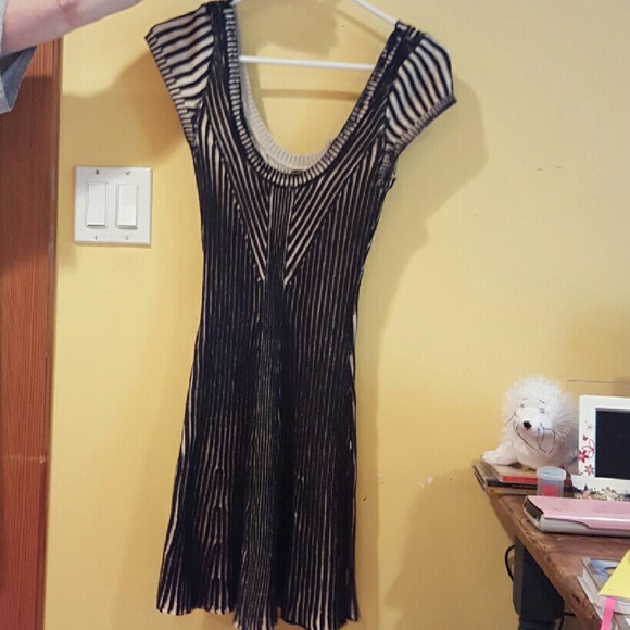 Free People Tan and black sweater material dress