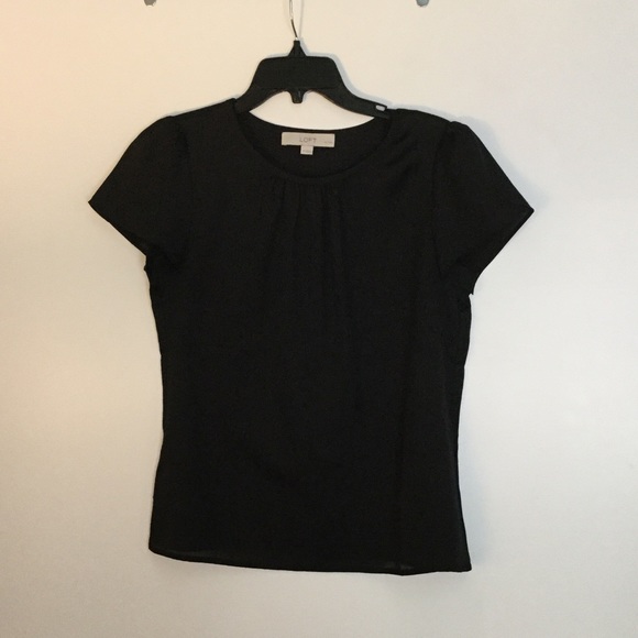 Loft black silky short sleeve top. Size Small P - Picture 1 of 3