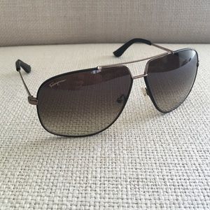 Ferragamo Brown & Dark Brown Leather Sunglasses