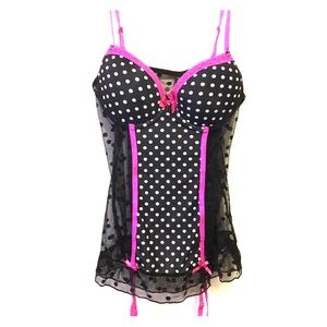 Cute polka dot stretch mesh teddy lingere