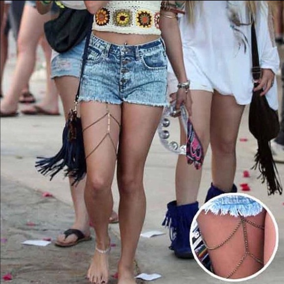 Sexy Gold-Tone Thigh Chain Body Jewelry +FREE GIFT - Picture 2 of 4