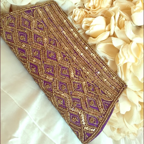 Copper and violet fully embellished evening clutch - Picture 1 of 3