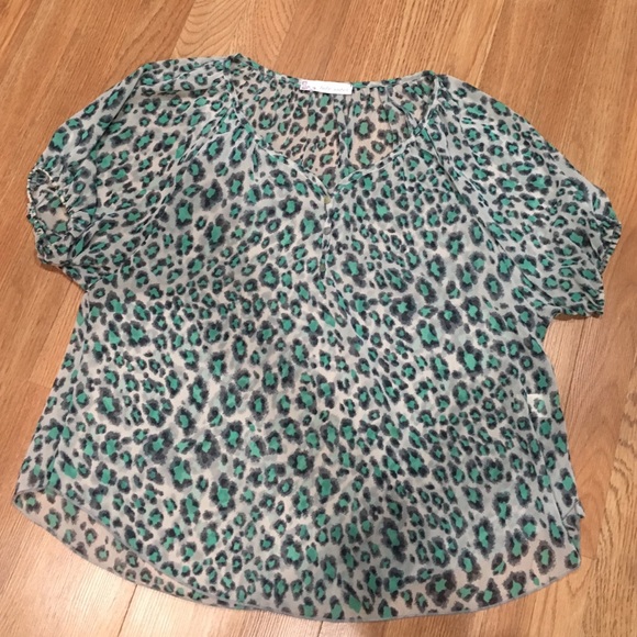 Flowy turquoise leopard print top