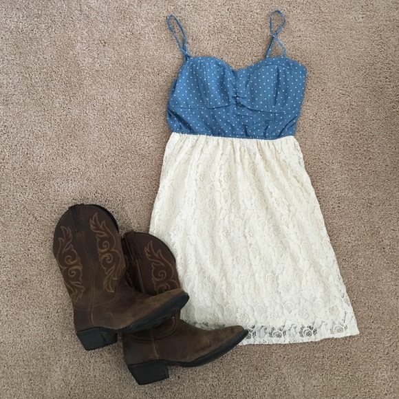 Blue and Cream Lace Strap Dress!
