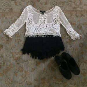 Adorable white lace fringe crop top