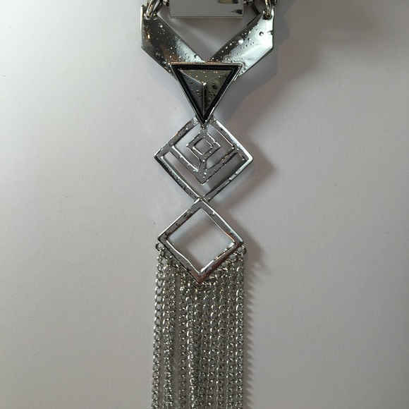 Silvertone Geometric Fringe Statement Necklace - Picture 3 of 4