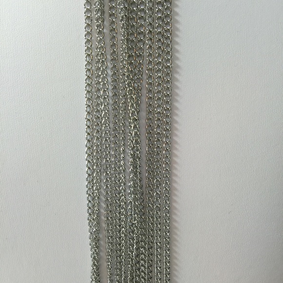 Silvertone Geometric Fringe Statement Necklace - Picture 4 of 4