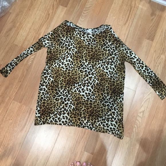 Long sleeve off-the-shoulder leopard tunic/dress