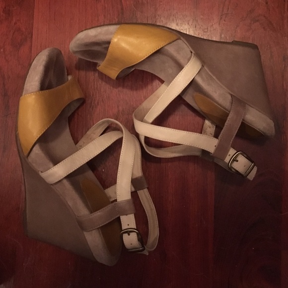 Chocolat blu Shoes - Yellow and tan wedge sandals by chocolat Bly