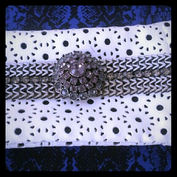 Silver rodonite zirconia bracelet HUGE