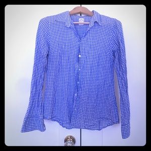 J.Crew blue and white crinkled gingham shirt