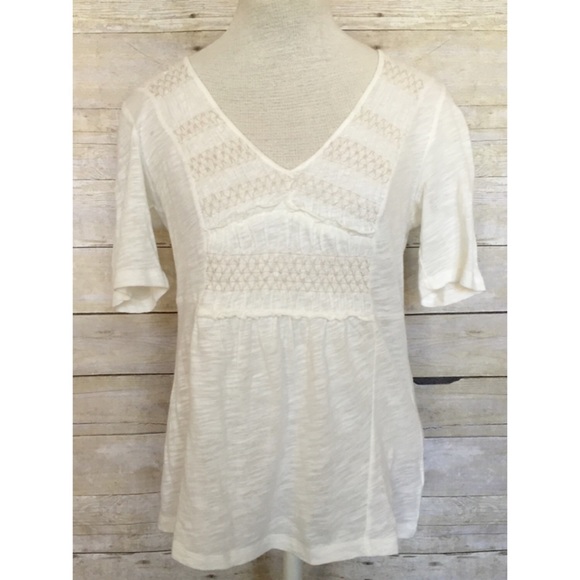 Anthropologie Deletta smocked v-neck cream top S