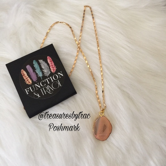 18K GOLD PLATED 16" DRUZY AGATE PENDANT NECKLACE - Picture 4 of 4