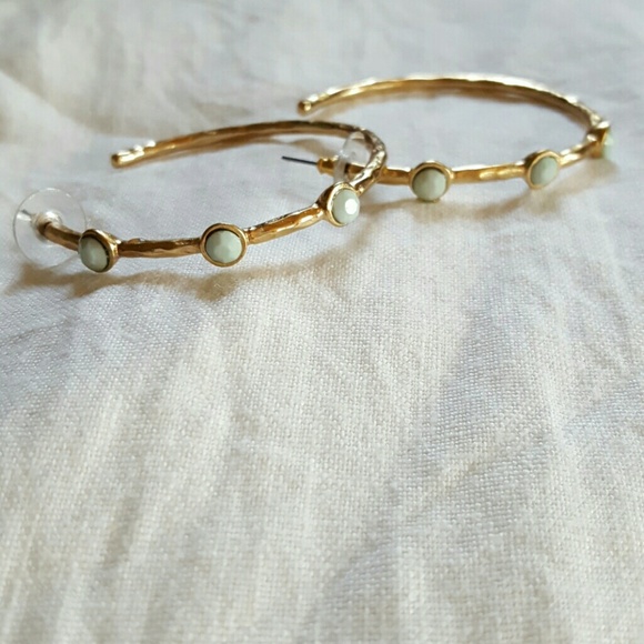 Jewelry - 🎉 SALE🎉Gold Hoop Earrings with Light Blue Stones
