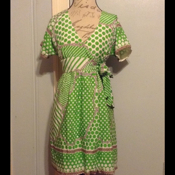 TIBI Kelly Green & White Polka Dot Wrap Dress
