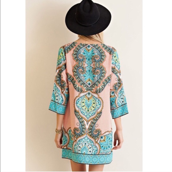 Tangerine & Turquoise Shift Dress - Picture 2 of 3