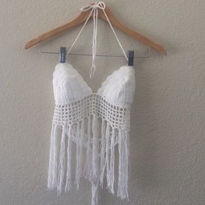 ❗️SALE❗️NWOT! Crocheted Halter Top with Fringe