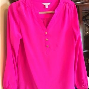 Fuchsia Lilly Pulitzer blouse; 100% silk