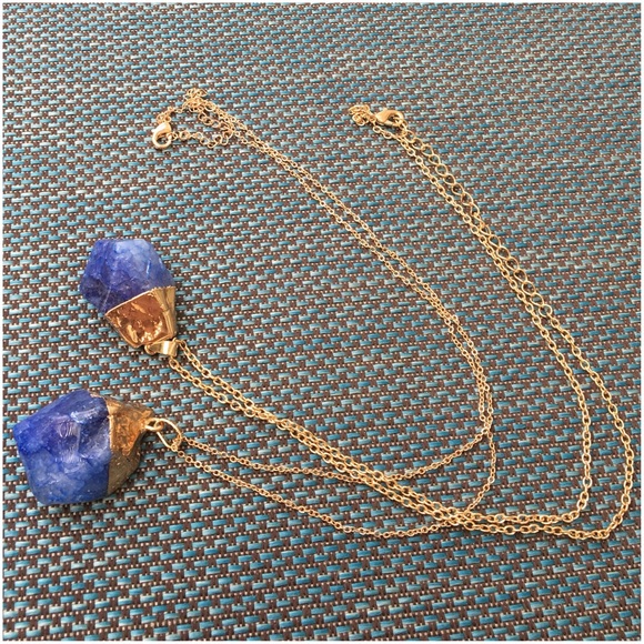 LAST 1! Blue Smoky Quartz Chunky Pendant W/ Chain - Picture 2 of 3