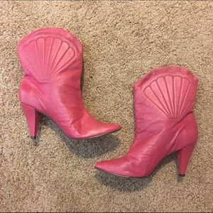 Leather Pink Heeled Boots