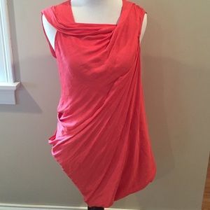 Coral Draped Asymmetrical Top