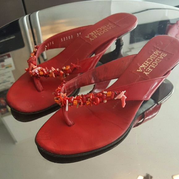 Badgley Mischika red kitten heel thongs