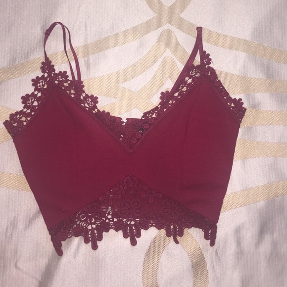 Burgundy lace trim loving crop top