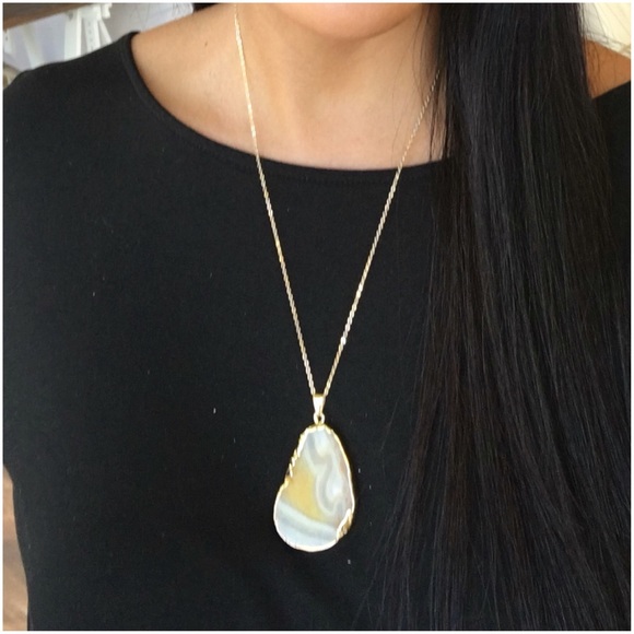 Yellow & White Quartz Teardrop Pendant W/ Chain - Picture 2 of 4