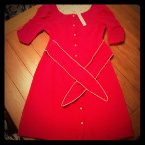 Red tie-back, button down Esley dress